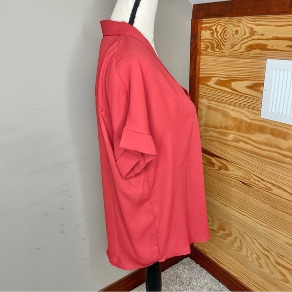 Lulus Rise to the Top Rust Red V-Neck Short Sleeve Top Blouse Medium - Picture 3 of 10